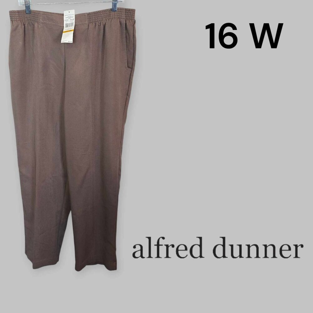 Alfred Dunner Coconut Light Brown Indian Summer Elastic Waist Pants Womens 16W